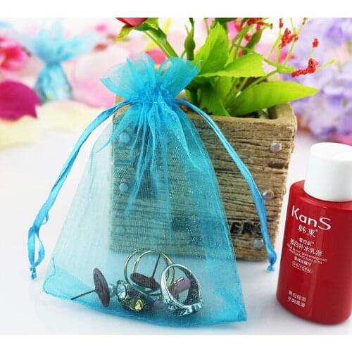 13x18cm (5.11"x7.08") 100pcs Lake Blue Organza Bags Wedding Jewelry Packaging Organza Gift Pouches With Drawstring