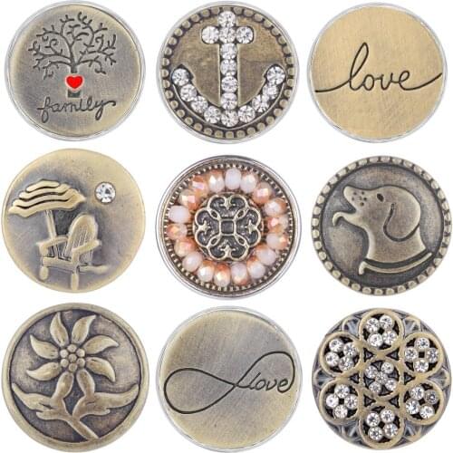 20pcs Mix Pack Newest Styles Bronze Series GingerSnaps 18mm Snap button Charms Snap Jewelry VN-1988*20