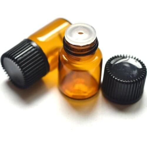 20pcs 2ml Mini Amber Glass Bottle with Orifice Reducer and Cap Small Essential Oil Vials Free shipping