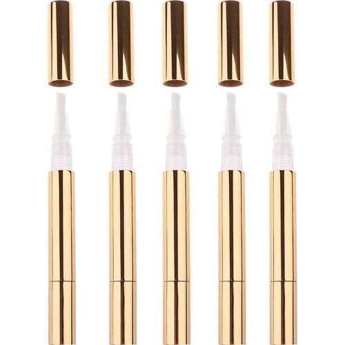5 Pieces 3ml Travel Empty Twist Pen Cosmetic Container Tube Nail Tool Gold