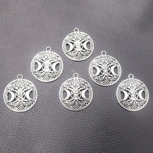 5pcs Silver Plated Five-pointed Star Moon Round Tag Charm Metal Pendants DIY Necklaces Bracelets Jewelry Handicraft Accessories