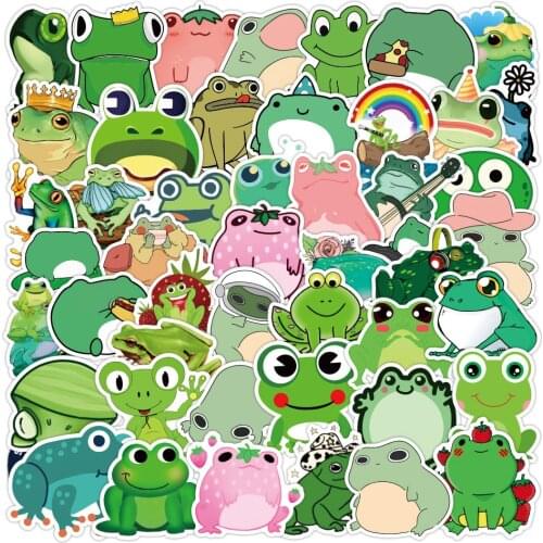 50PCS Cute Frog Sticker Gifts Toy For Kids Cartoon Animal Decal Stickers to DIY Stationery Helmet Laptop Bike Suitcase Guitar