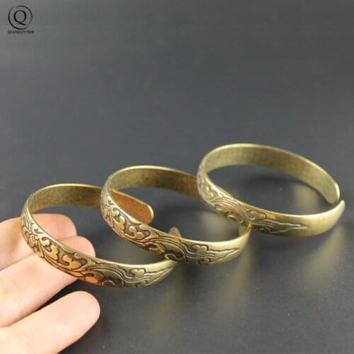 Retro Brass Flower Pattern Princess Bangle Classic Pure Copper Open Bracelet Ancient Women Wristband Decor Valentines Day Gifts