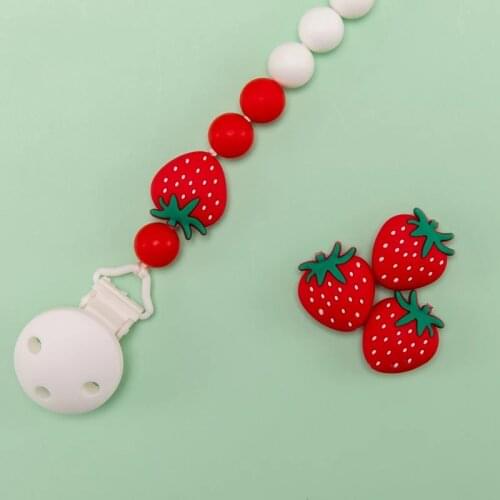 5pcs Baby Teether Silicone Beads Strawberry Shaped BPA Free DIY Nursing Necklace Jewelry Making Teething Toys baby goods