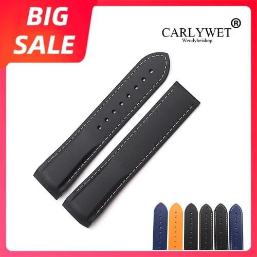 CARLYWET Top Quality Watch Band 20 22mm Orange Rubber Silicone Watch Strap Belt For Omega Planet Ocean 45 42mm Replacement Strap