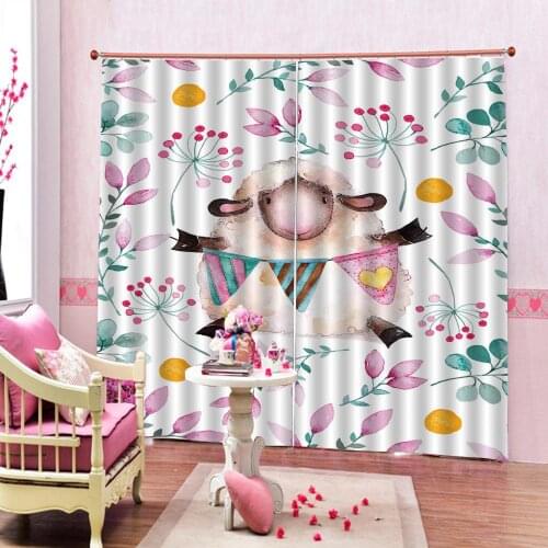 Cartoon Home Decor Shower Curtain lovely Funny Sheep Patterns with Flower Decor Art Print Child room Custom any size