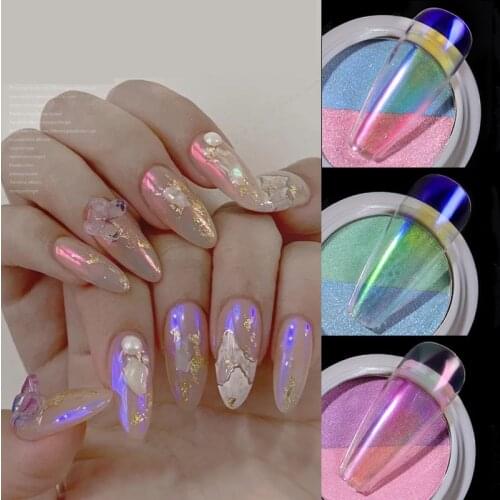 Double Color Solid Aurora Nail Powders Transparent Holographic Neon Glitters Chameleon Dust Chrome Nail Art Pigments Decorations