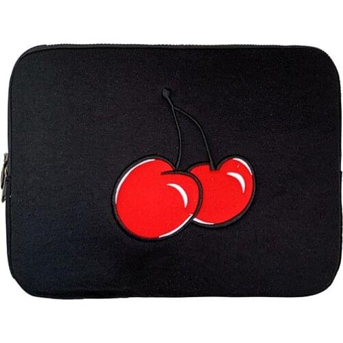 Korean Ins Cherry Embroidery IPad Tablet Laptop Storage Bag Cute Sleeve Case Mac Ipad Zipper Liner Bags 11 13 15 Inch for Girl