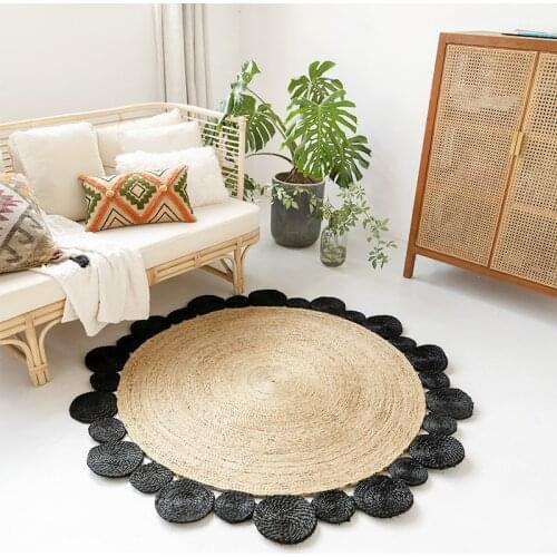 Brand New Classical woven color Black round carpet Natural Jute Carpet Diameter 120cm Rainbow Carpet Hand-made 3d carpet