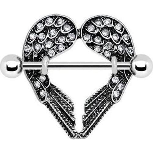 Creative Punk Style Black Symmetrical Wings Nipple Piercing, Bar Rings Jewelry Body Jewellery Women Men Gift 2 Pcs