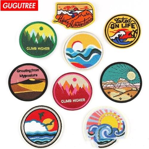 GUGUTREE embroidery round circle badges patches,embroidered appliques for denim jeans