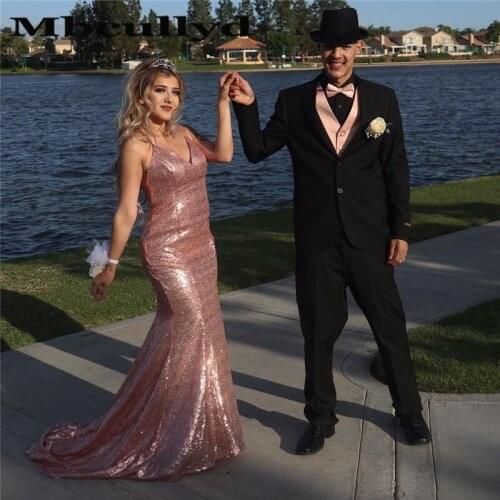 Mbcully Sparkly Sequins Pink Mermaid Prom Dresses 2020 Sexy African Black Girls Halter Prom Graduation Party Gowns Gala Dress