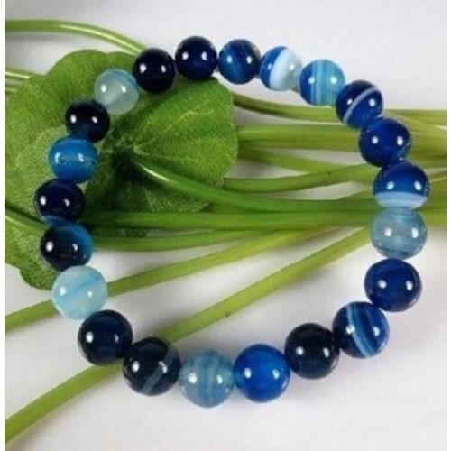 Fashion jewelry 10MM ANTIQUE ART DECO GENUINE RARE BLUE CHALCEDONY AGATE BEADS BRACELET 7.5"AA