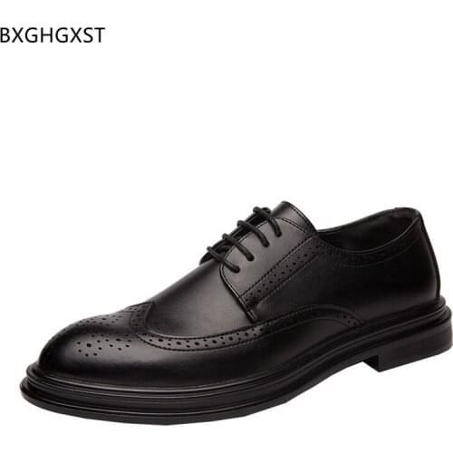 Black Men Dress Shoes Leather Brown Oxford Brogue Shoes for Man 2021 Formal Men Wedding Shoes Chaussure Homme Zapatos De Hombre