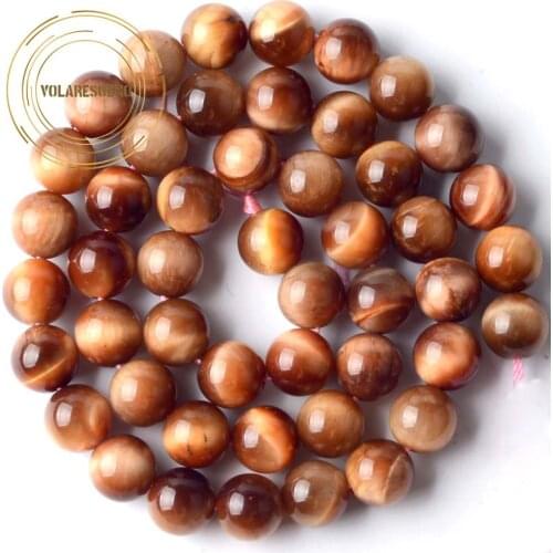 Natural Stone Smooth Sun Tiger Eye Beads For Jewelry Making Needlework Diy Round Loose Beads Bracelet Necklace 4/6/8/10/12mm 15