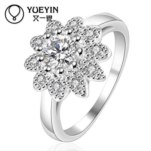 NEW Fashion silver plated jewelry flower Shape Silver plated finger ring for lady bijoux women Inlaid Big Stone HOT