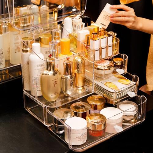 Oversize Cosmetic Storage Box Transparent Integrated Acrylic Lipstick Skin Care Product Storage Drawer Brush Holder Makeup Box