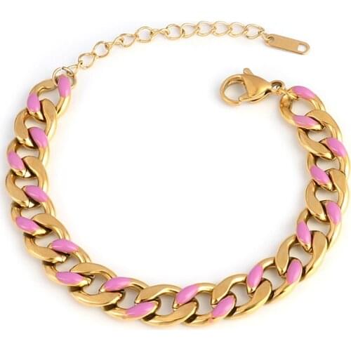 Punk Miami Cuban Chain womens bracelets stainless steel bracelet for Women Party Jewelry Gifts Thick charms for bracelet color