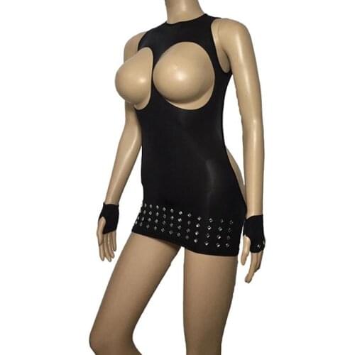 Gloves Open Butt Open Bust Fetish Sexy Lingerie with SetBlack Cupless Rhinestone Bodycon Mini Dress stripper outfit lingerie