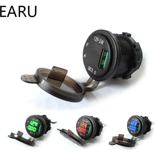 QC3.0 Quick charge Waterproof Voltage Meter Voltmeter current Display Single usb output Car and motorcycle modified car charger