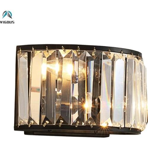 Retro American Lustre K9 Crystal Led Wall Lamp Black / Copper Metal Led Sconces for Corridor Indoor Lighting Fixtures Lamparas