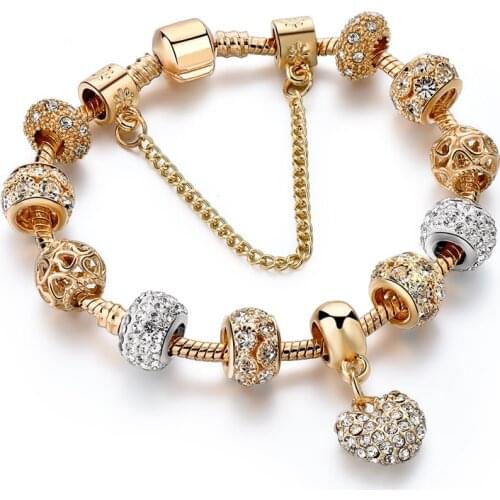 Szelam Luxury Crystal Heart Charm Bracelets & Bangles Gold Bracelets For Women Jewellery Pulseira Feminina Sbr170020