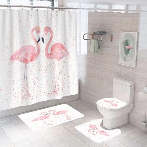 Pink Flamigo 3d Shower Curtain Fashion Modern With Non Slip Rug Mat Bathroom Curtains Waterproof Polyester Home Decor 180x180