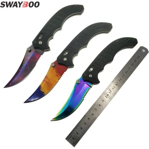 Swayboo Real CS:GO folding flip Knife fade Counter Strike colors Blade Galaxy Tactical fade Survival Knives G10 handle