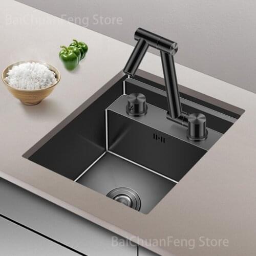 Stainless Steel Nano Hidden Bar 304 Sinks For Kitchen Invisible Manual Single Kitchen Sinks With Cover Middle Island Sink Small