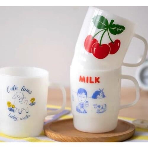 Glass Cup With Handle Medieval Style Retro French Cherry Heat-Resistant Milk Coffee High Temperature Microwaveable Rare White