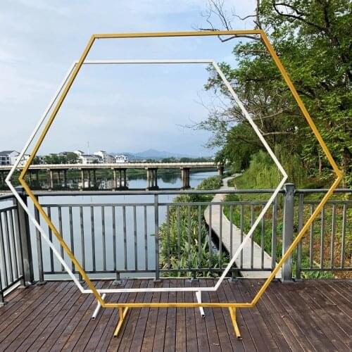 Wedding Arch Frame Hexagonal Iron Wedding Background Frame Birthday Party Stage Outdoor Lawn Arch Flower Frame Diy Decoration