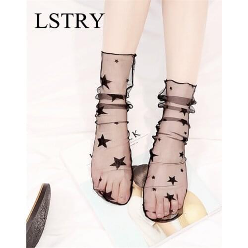 Spring and Summer Sexy Retro Lace Socks Women Middle Tube Transparent Women Sock Breathable Ultra-Thin Princess Tulle Socks New
