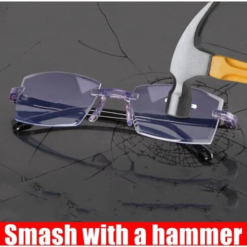 Integrated Reading Glasses Men Anti Blue Light Rimless Glasses Vintage Bifocal Reading Glasses Frameless Tr90 Gafas Women +1.50