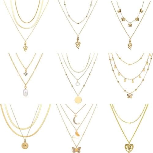 YWZIXLN 2021 Multi-layer Trend Elegant Jewelry Snake Butterfly Pendant Necklace Unquie Women Fashion Necklace Wholesale N0231