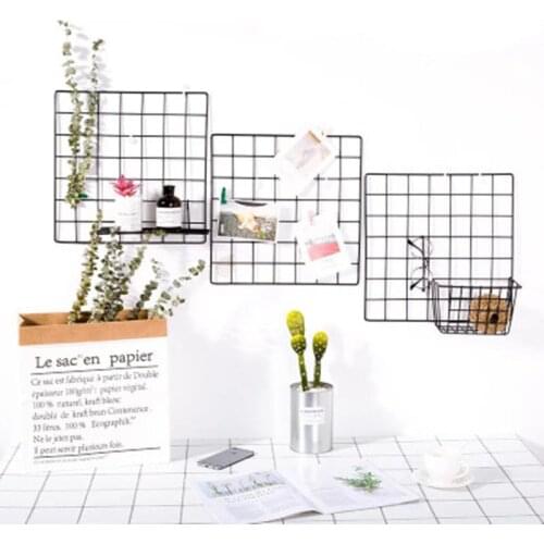 35X35cm Home Wall Decoration Art Iron Grid Decor Bedroom Home DIY Decoration Shelf Wall Photes Display Storage Rack Holder