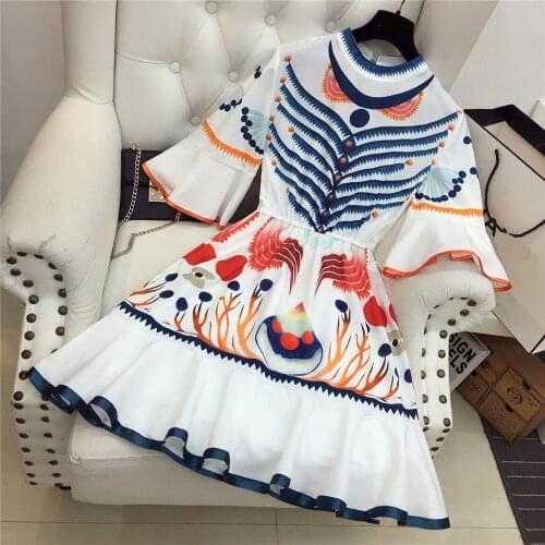 2021 Summer Runway Super Star Same Style Women Fashion Unique Print Dress Female Party Dresses