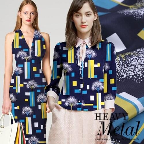 100% Pure Natural Silk Fabric Crepe De Chine Dandelion 2019 New Printing Lining Pure Mulberry Silk Dress material dark blue