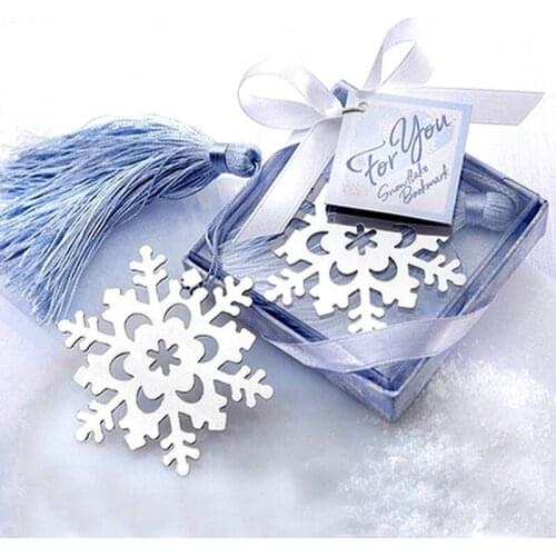 100pcs Romantic Stainless Steel Book Snowflake Bookmarks With Tassel Gift Box Packing Tags Wedding party Gifts Free shipping
