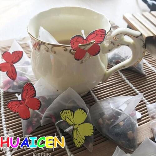 1000pcs/lot Empty Nylon Tea Bag With String Heat Seal Filter Paper Herb Loose Tea Bags infuser Strainer Butterfly label 5.8*7cm