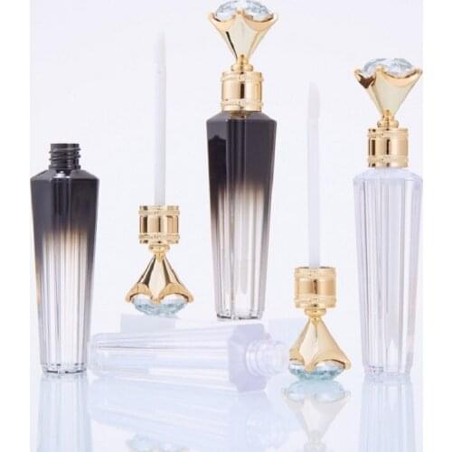3ml Empty Lip Gloss Tubes Square Clear Gradient Black Cosmetic Container Custom Logo Lipgloss Tubes with Rhinestone Lid 30/50pcs