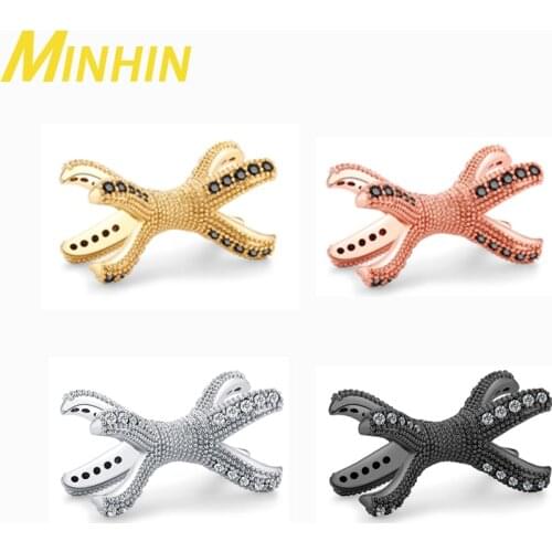 MINHIN 3Pcs Micro Pave Crystal High Quality Geometry Loose Spacer Beads for Jewelry DIY Making Men Bangle Bracelet Accessories