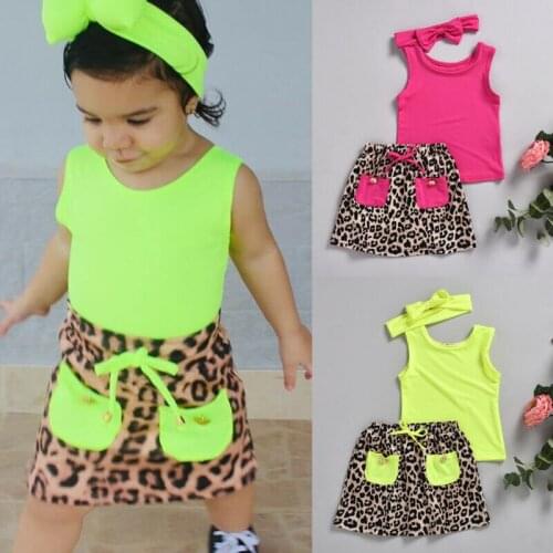 3PCS Newborn Toddler Kid Baby Girl T-Shirts Tops Skirts Dress Sunsuit Clothes Set