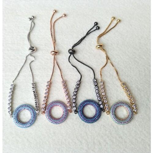 5pcs Sparkly CZ zircon Micro Pave Connector Bracelets Jewelry ,Round CZ Beads Boho Bracelets with adjustable zircon chain BG89