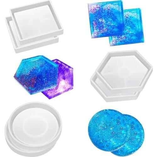 9Pcs Silicone Round Square Hexagon Coaster Resin Casting Molds Kit Resin Coaster Tea Mat Mold Agate Coaster Molds Crafts