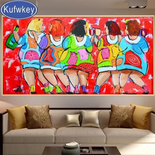 Big size fat ladies Handmade diamond painting women cartoon fat girl 5d diamond embroidery full square round puzzle mosaic Decor