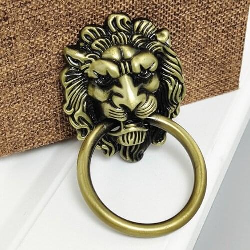 Antique Brass Bronze Lion Head Handle Beast for Lion Head Antique Alloy Handle Wardrobe Drawer Door Pull 50*40mm Furniture Knob