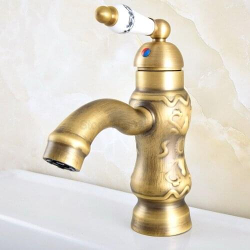 Antique Brass Basin Faucet Cold And Hot Bathroom Faucet Water Mixer Single Handle Deck Mounted Single Hole Tap tsf819