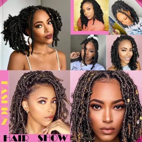 Butterfly Locs Crochet Hair Short Distressed Faux Locs Crochet Braids Pre Looped Butterfly Bob Locs Natural Soft Fanov Hair 24"