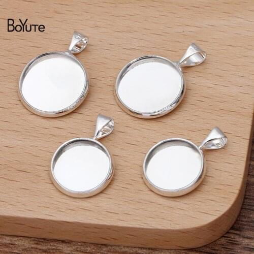 BoYuTe 50Pcs Round 12MM 14MM Cameo Cabochon Base Setting Diy Silver Blank Pendant Hand Made Jewelry Accessories