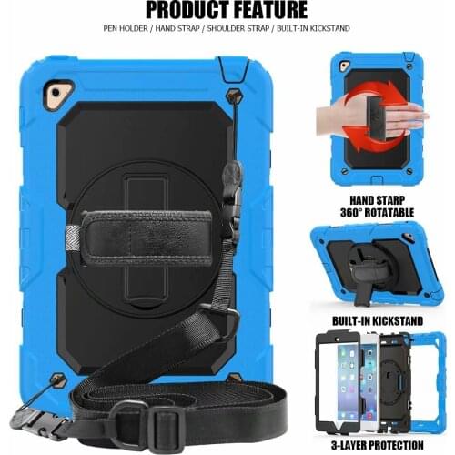 360 Degrees Rotating Case for iPad mini 4 tablet Kids Heavy Duty Silicone Hard Cover shell +Neck Strap & Hand Strap +pen